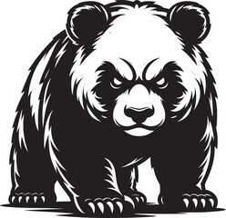 Angry Panda Silhouette isolated on white background Minimalist panda flat vector shape icon