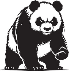 Angry Panda Silhouette isolated on white background Minimalist panda flat vector shape icon
