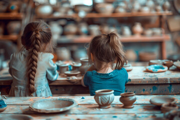 An elderly man skillfully crafts pottery in a traditional workshop ai generative