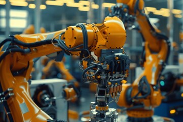 Advanced Robotic Arm in Modern Industrial Factory Setting with High-Tech Machinery and Automation