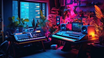 Music Studio with Neon Lights