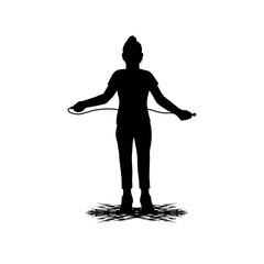 female silhouette exercising jump rope vector