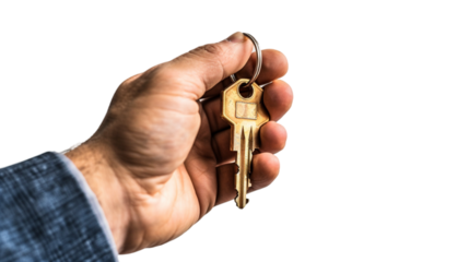 hand holding key isolated on transparent background