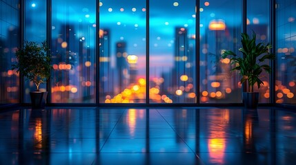 Stunning Cityscape View From a Modern Office Building at Dusk