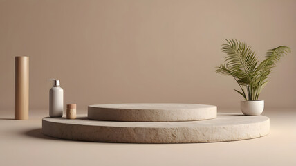Product podium stone platform minimal 3D scene. Beauty product object presentation stage to some mockup composition stone so many platform.Abstract pedestal placement podium.