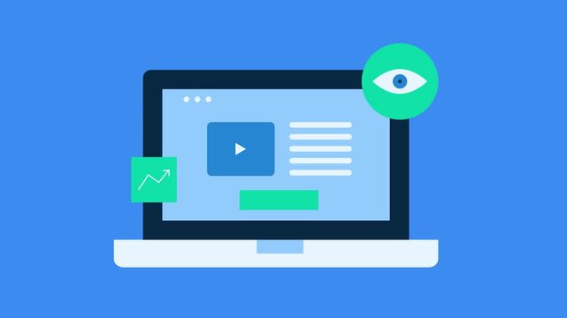 Video content marketing. Audience engagement metrics views and reaction analysis insights, animation concept.