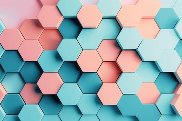 Fototapeta premium Abstract background of blue and pink hexagonal shapes. The pattern creates a modern and stylish design, Perfect for technology or design-related projects.