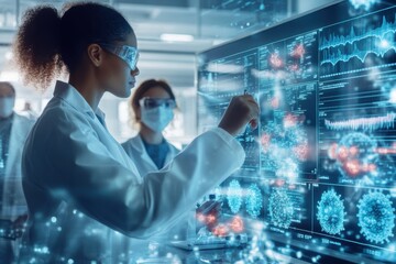 Team of scientists collaborating on a new invention to combat viruses