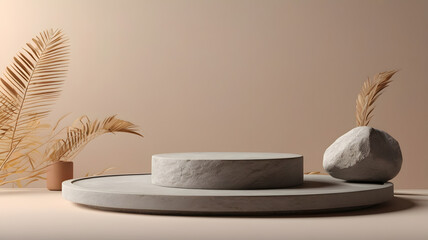 Product podium stone platform minimal 3D scene. Beauty product object presentation stage to some mockup composition stone so many platform.Abstract pedestal placement podium.