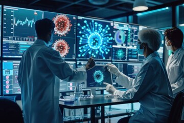 Fototapeta premium Team of scientists collaborating on a new invention to combat viruses