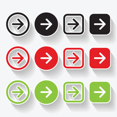 Isolated shadow arrow button logo icon design with green, red and black color