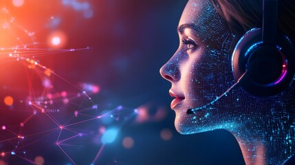 Futuristic AI Customer Service Technology in Business with Copy Space for Text