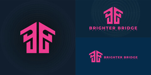 Abstract initial letter B or BB in pink color isolated on multiple background colors. The logo is suitable for modern real estate technology startup logo design inspiration templates.