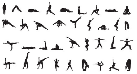 people silhouette of meditation yoga collection