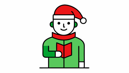 Vector Line Art of Office Character with Santa Hat and Scarf