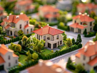 A tiny model of a house among many trees, perfect for architectural or landscape designs