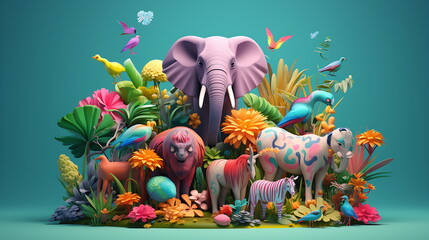 Naklejka premium world wildlife day with animals earth day concept generative ai