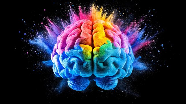 Abstract Brain Exploding in Powder Paint with Vibrant Rainbow Colors