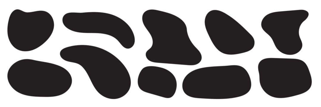 Blob shapes vector set. Organic abstract elements monochrome collection. Inkblot simple silhouette with background. 