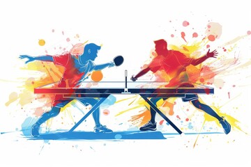 two players table tennis game intense confrontation dynamic vector illustration on white background