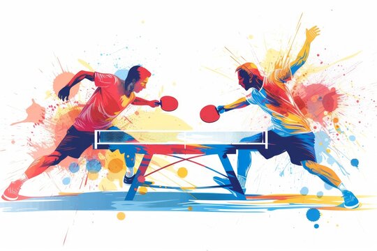 two players table tennis game intense confrontation dynamic vector illustration on white background