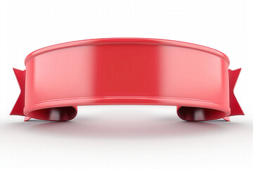 Glossy 3D Red Ribbon Banner with Elegant Curled Ends on White Background