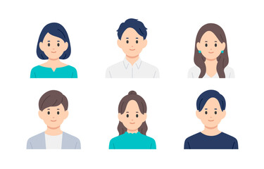 若い男女の上半身セット【人物ベクターイラスト素材】