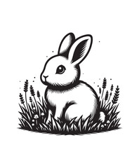 Rabbit  in grass vector style, black and white color