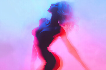 Sexy dancing beauty behind frosted glass 