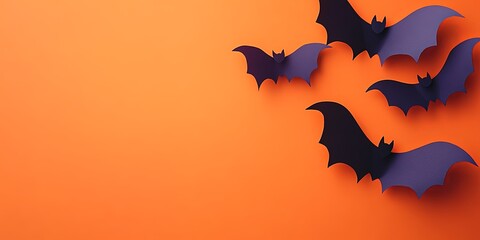 Fototapeta premium Spooky Halloween Bat Decorations on Orange