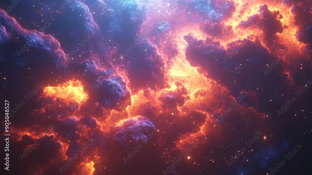 Aufkleber Generative stock art wallpaper of a black hole with a light ray and nebula over colorful stars. Cloud fields in outer space.