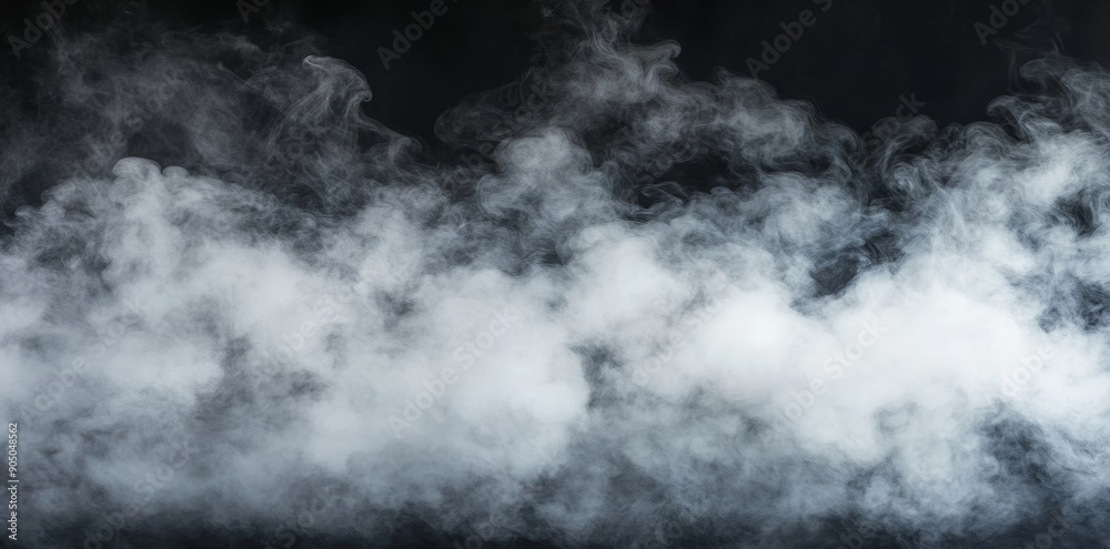 Poster Smoke elegance. Captivating composition of abstract black background with textured motion white light and ethereal mist.