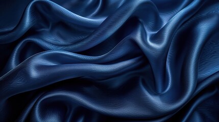 Obraz premium Navy Blue Satin Drape: Luxurious and elegant, a close-up shot of deep blue satin fabric, its smooth, flowing texture and rich color create a visually captivating backdrop for fashion, beauty, and desi