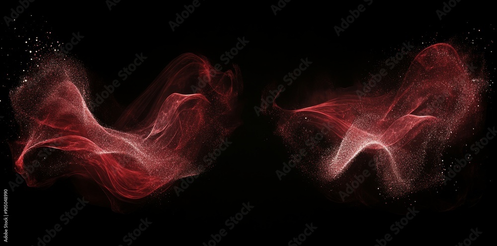 Aufkleber Layer overlay with swirling particles of red abstract ring, isolated on transparent and black background