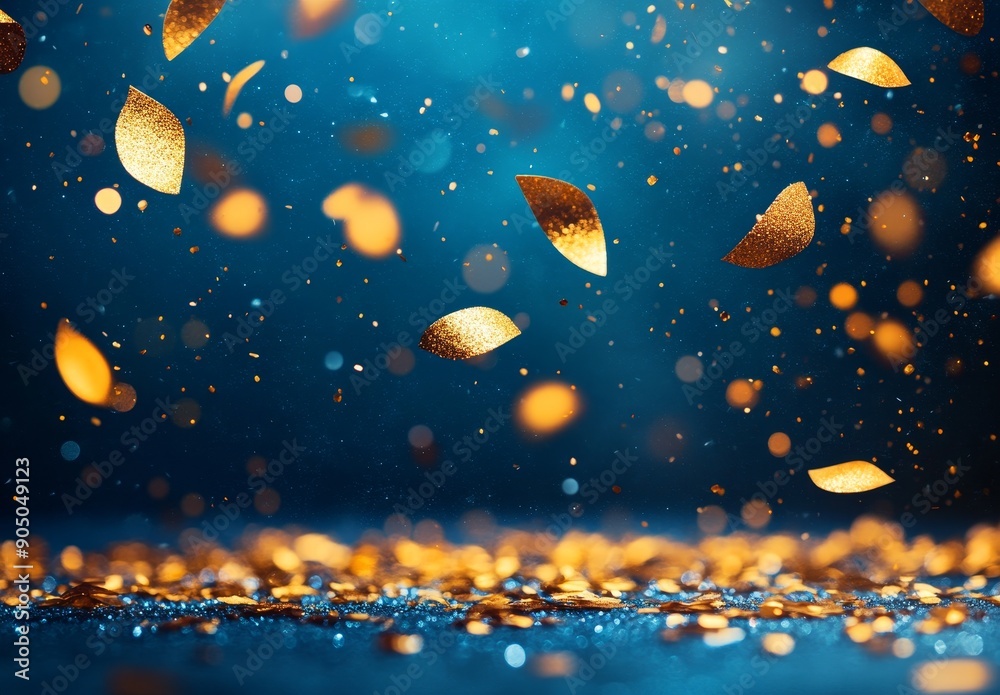 Fototapete a gold particle background with a shiny gold sparkle star glow in the middle. a luxurious magic blur