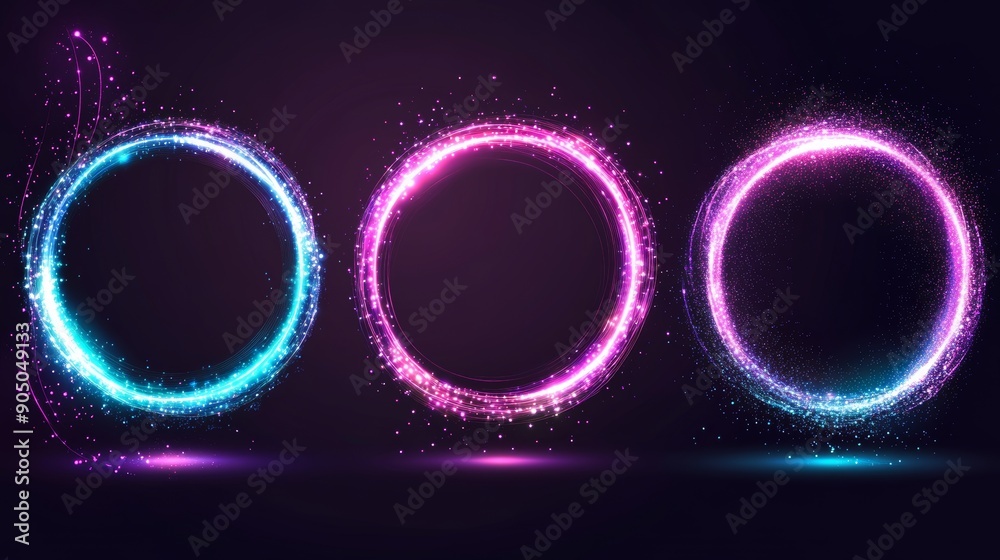 Aufkleber A modern set of rings and swirls in blue and purple with sparkling edges. A frame with glitter dust and a shimmering flare trail complete the design.