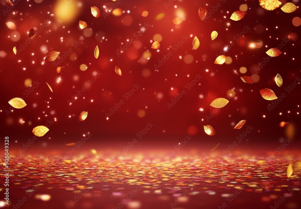 Poster a seamless loop of falling red gold glitter particles. set to the tune of confetti falling, magic li