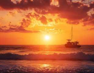 Fototapeta premium ship at sunset