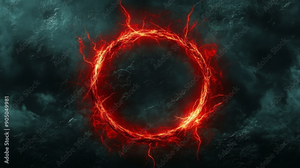 Poster an animated red lightning ring with a circular halo of red energy, sparks and crackles, dark backgro