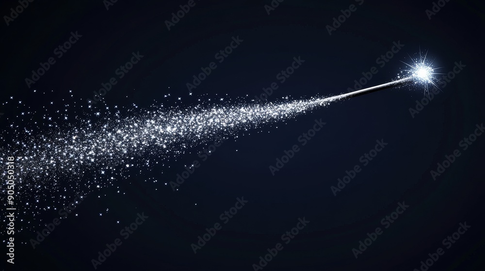 Poster there is a glowing tip on a magic pencil. as it moves, it leaves a trail of sparkling stars. the bac