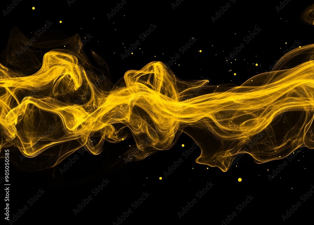Poster smoke abstract design with yellow color on black background