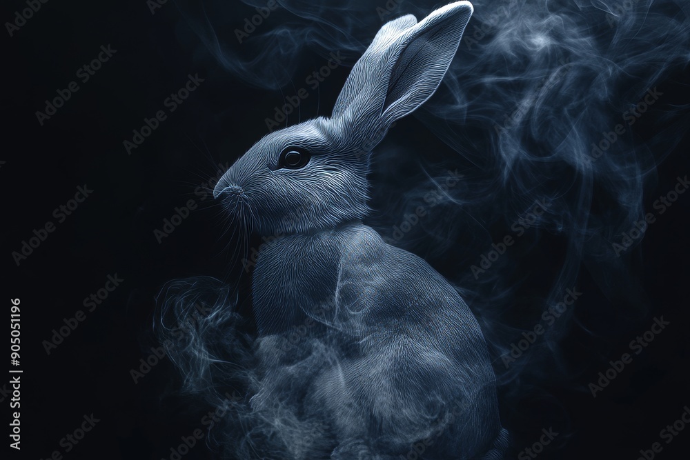 Aufkleber a mushroom cloud moves on a black background. white smoke effect isolated on a white background. des