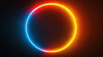 This is an isolated frame with a blue and orange neon glowing glare circle with rays. It has a black background with blue and orange neon glows.