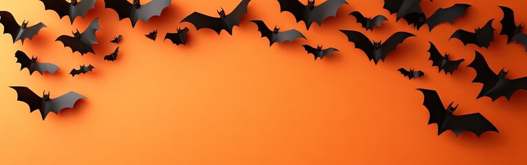 Fototapeta premium Spooky Halloween Bat Decorations on Orange