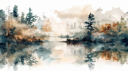 98. Rainfly, movie style, earth tones, watercolor pattern, medium shot, high contrast, fog, reflections,