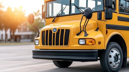 Bright Yellow School Bus Parked on a Quiet Street During Sunset