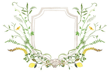 Leaves Eucalyptus Watercolor Flowers Wedding Crest template PNG. Wedding Design
