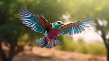 Obraz premium A Vibrant European Roller In Flight