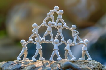 A group of individuals are connected, forming a human pyramid as they hold hands, Harnessing individual skills for the greater good of the team