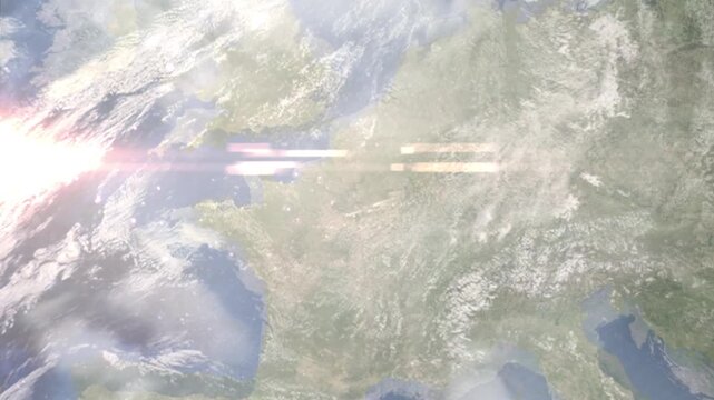Earth zoom in from space and focus on Lagny sur Marne, France. Background for travel intro or blog. Satellite view. 3D style Animation. Images from NASA.